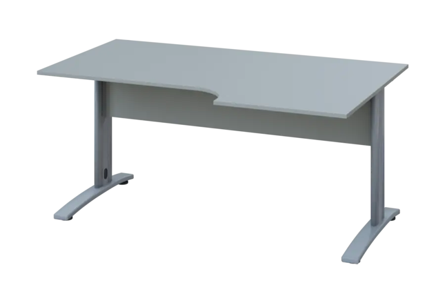 ERK 28 - 166 stůl kancelářský, rohový, pravý, kovová podnož stříbrná, deska 25 mm, široký 1600 mm, šedá